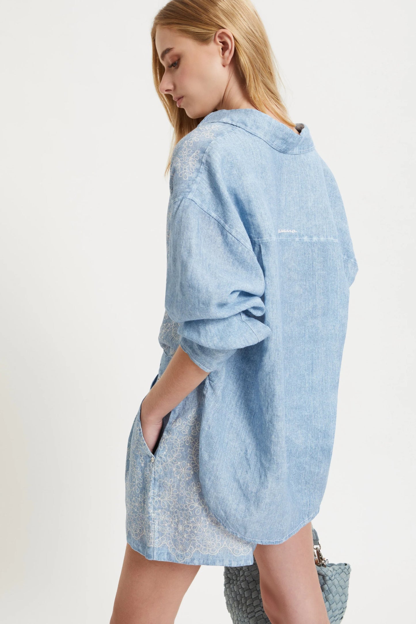 Short Lino Stampa Denim