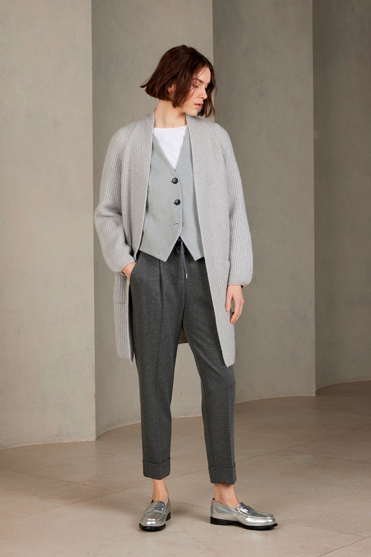 Cardigan laminato grigio