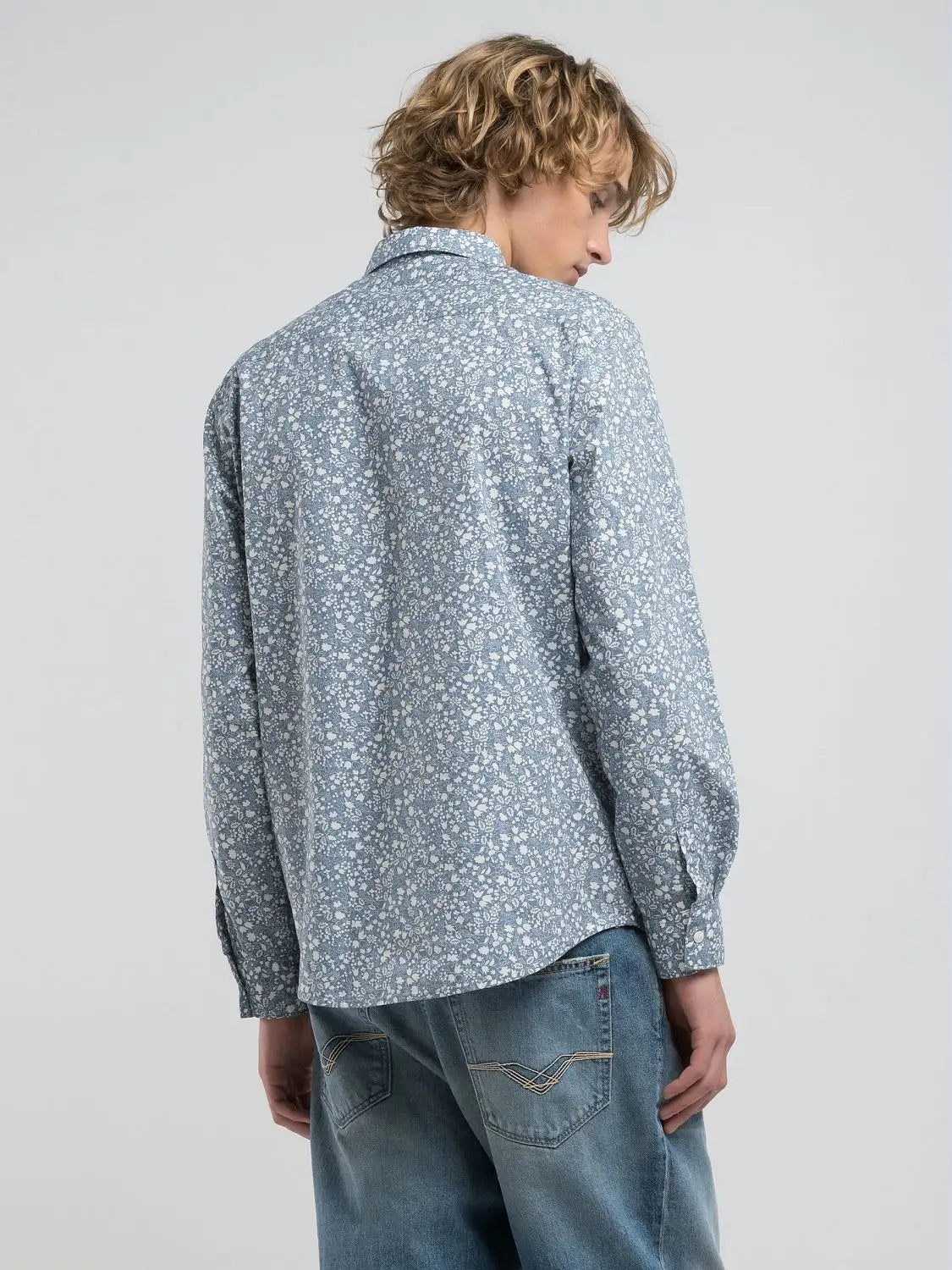 Camicia micro fantasia azzurra Replay