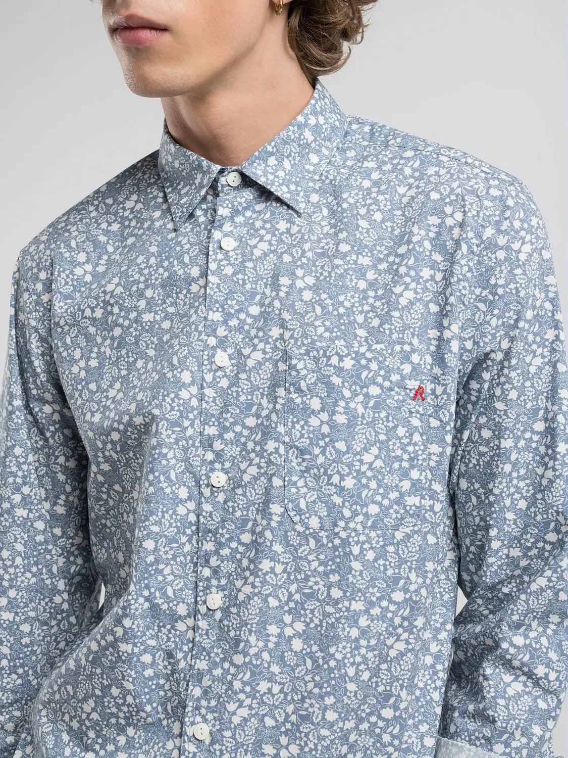 Camicia micro fantasia azzurra Replay