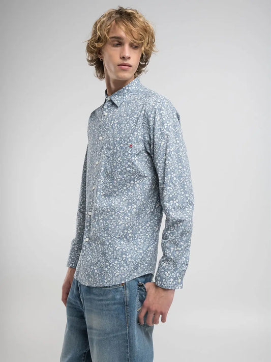 Camicia micro fantasia azzurra Replay