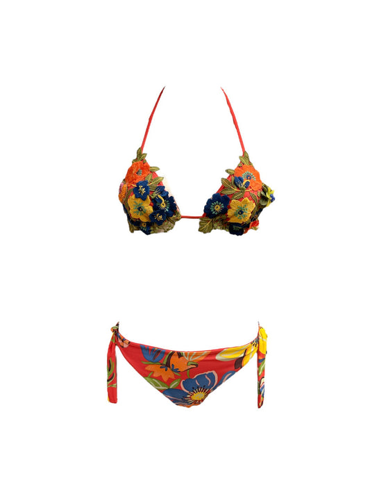 Bikini Triangolo Ricamo Fiori