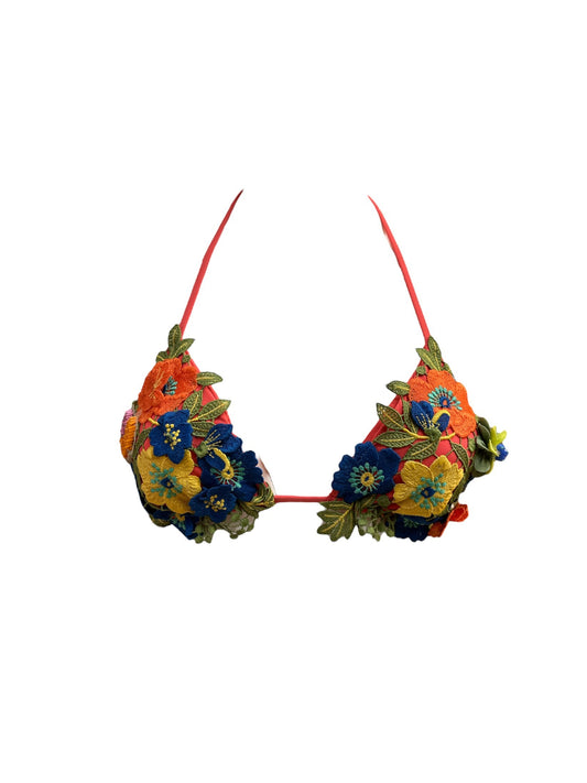 Reggiseno Triangolo Ricamo Fiori Corallo