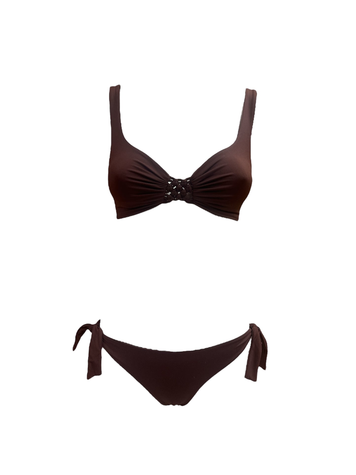 Bikini con intreccio slip lacci cioccolato