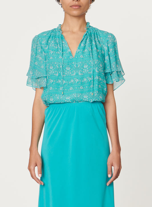 Blusa stelie micro fantasia turchese