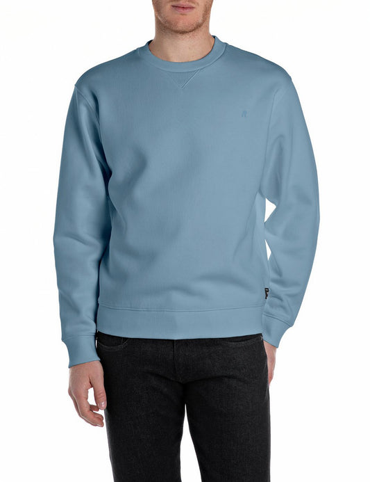 Felpa giro azzurro denim basic Replay
