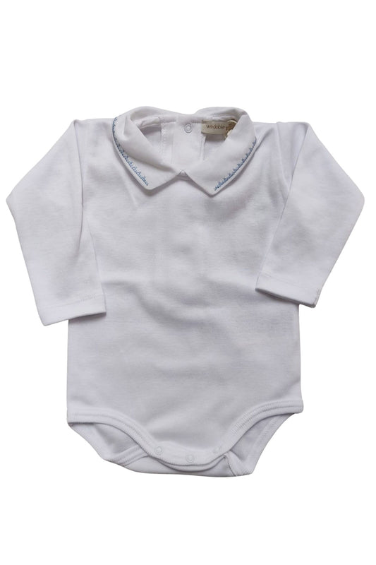 BODY  RICAMO AZZURRO COLLO A PUNTA